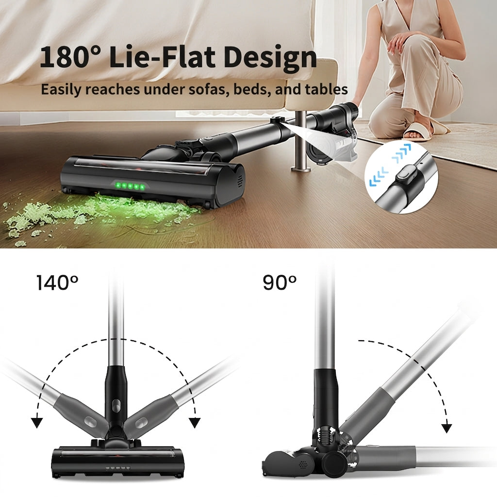 ochama Aspirateur Balai sans Fil, 350 W, Aspiration Puissante 28 kPa, Station d’Auto-Nettoyage, 35 min d’Autonomie, Inclinaison à 180°, Éclairage LED Vert, Filtration à 5 Couches, pour Poils d’Animaux, Tapis et Sols Durs