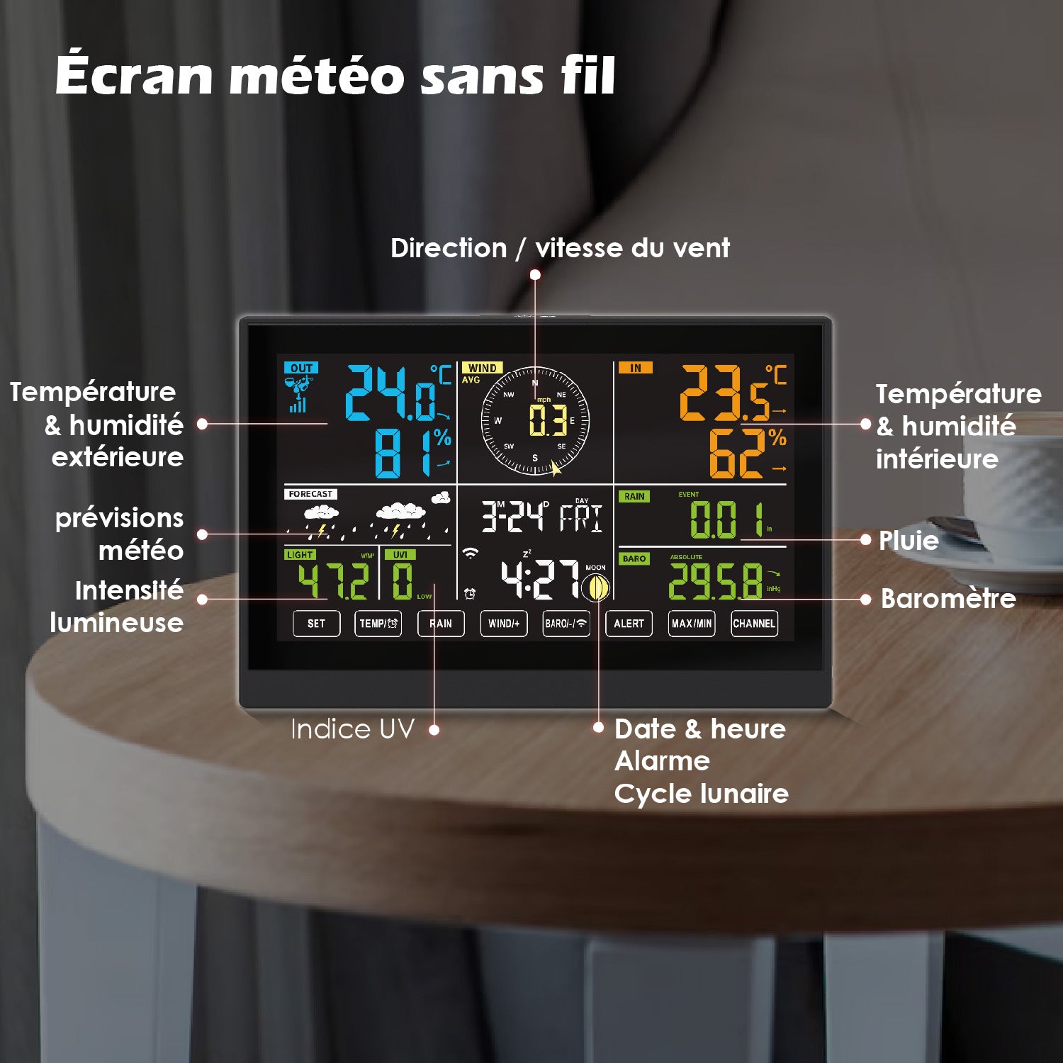 KYF Station météo intelligente solaire 8-en-1 avec surveillance de la qualité de l’air