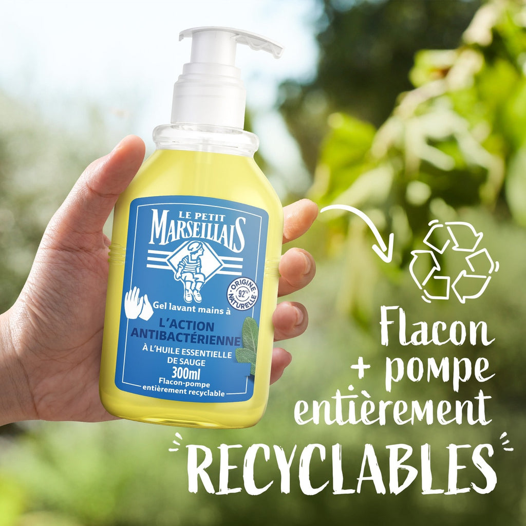 Le Petit Marseillais Gel Lavant Mains à L'Action Antibactérienne Sauge Mandarin Flacon-Pompe 300 ml