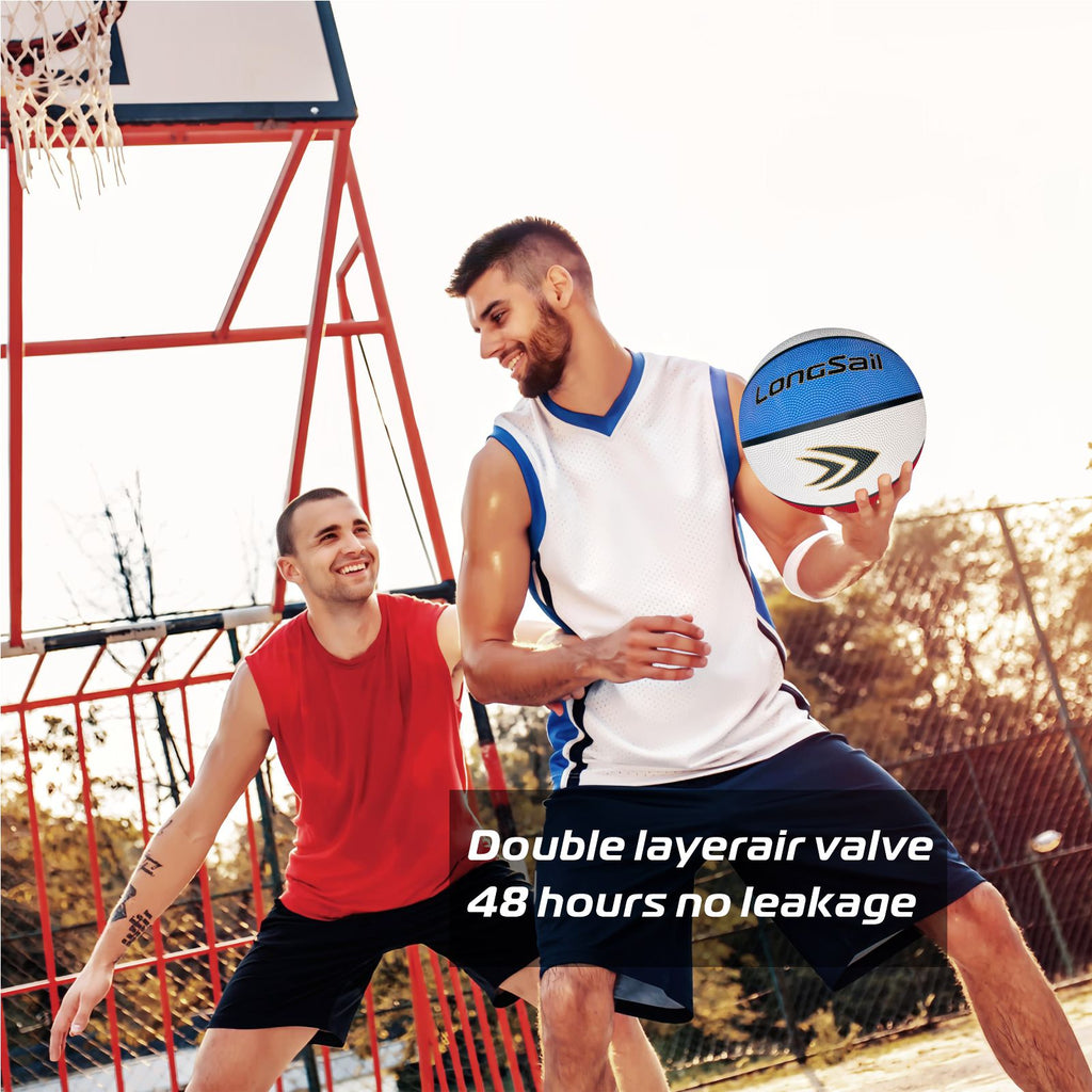 LONGSAIL Ballon de basket en caoutchouc haute qualité (29,5 po) Taille 7 Rouge/Blanc/Bleu