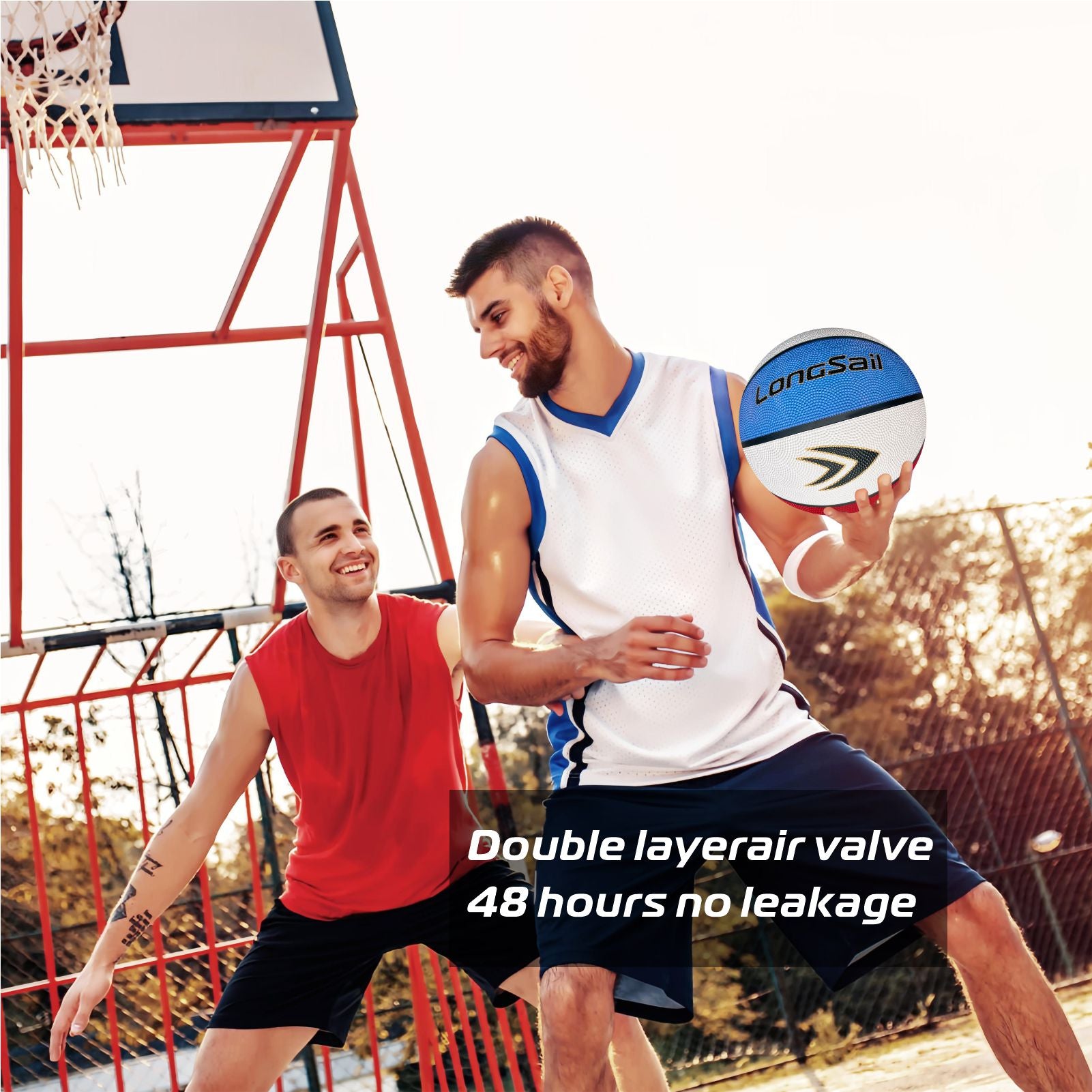 LONGSAIL Ballon de basket en caoutchouc haute qualité (29,5 po) Taille 7 Rouge/Blanc/Bleu
