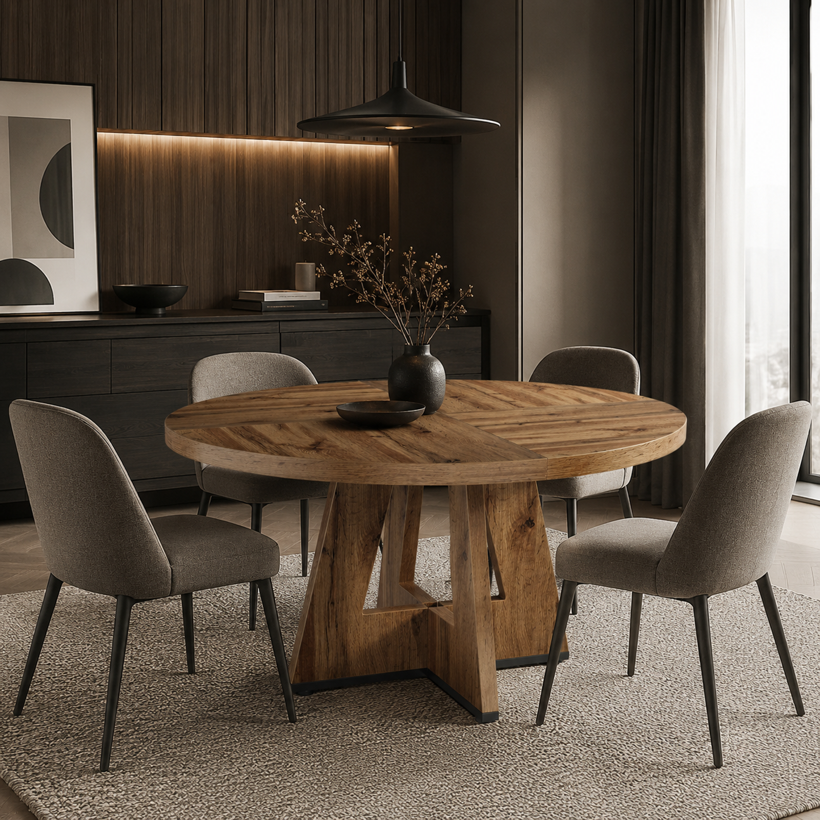 LANTINE Table à manger ronde, Table de cuisine 120 cm pour 4 personnes, Table ronde style ferme pour salle à manger et salon à domicile (Table uniquement)