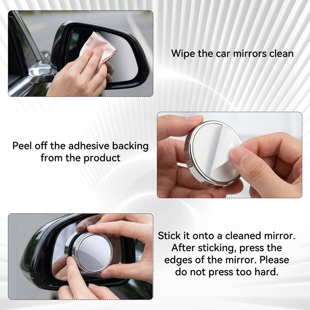 Miroir convexe HD sans cadre rond, pivotant et réglable à 360°, couleur argentée, adapté aux voitures, camions et SUV, améliore la sécurité routière, lot de 2 pièces