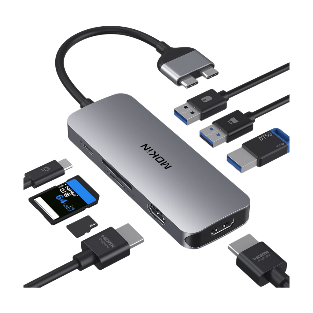 MOKiN Station d'accueil 2 USB-C vers 2 HDMI + 3 USB 3.0 + PD + SD/TF