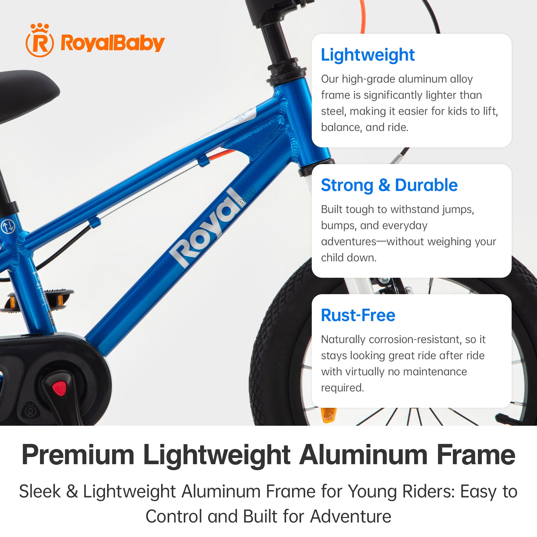 RoyalBaby Vélo pour enfants + Aluminium EZ Freestyle + 14 pouces bleu, poids net 7.4 kg