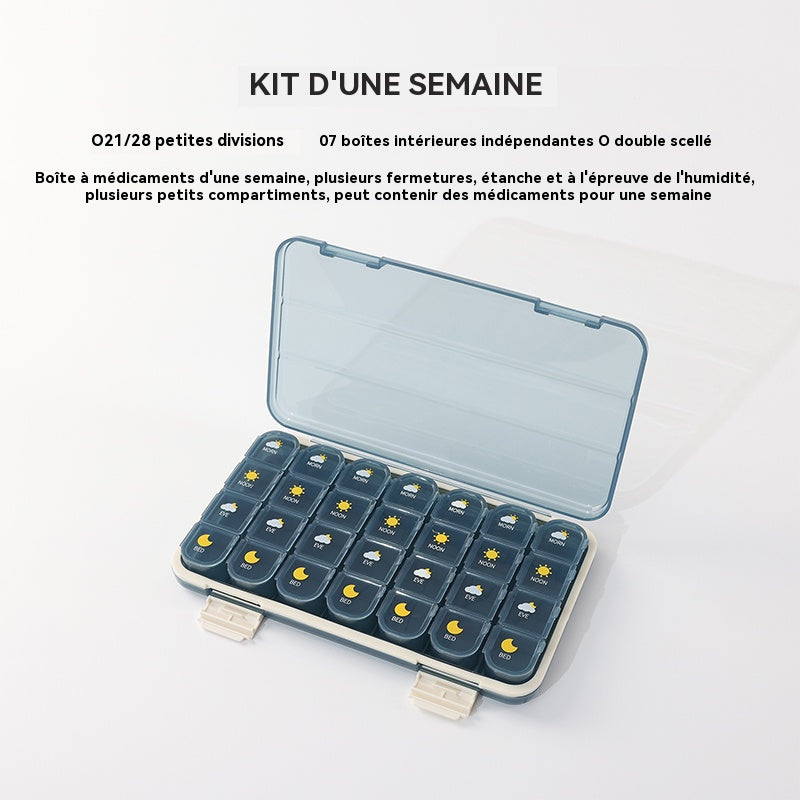 JORDAN & JUDY Organisateur de pilules hebdomadaire portable étanche de 28 compartiments - Bleu