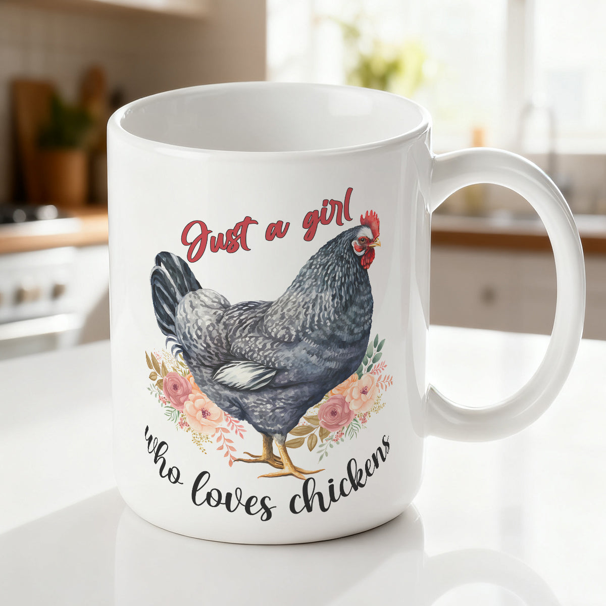 Alphynix Mug blanc avec citation « Just a Girl Who Loves Chicken » et poules - 33 cl