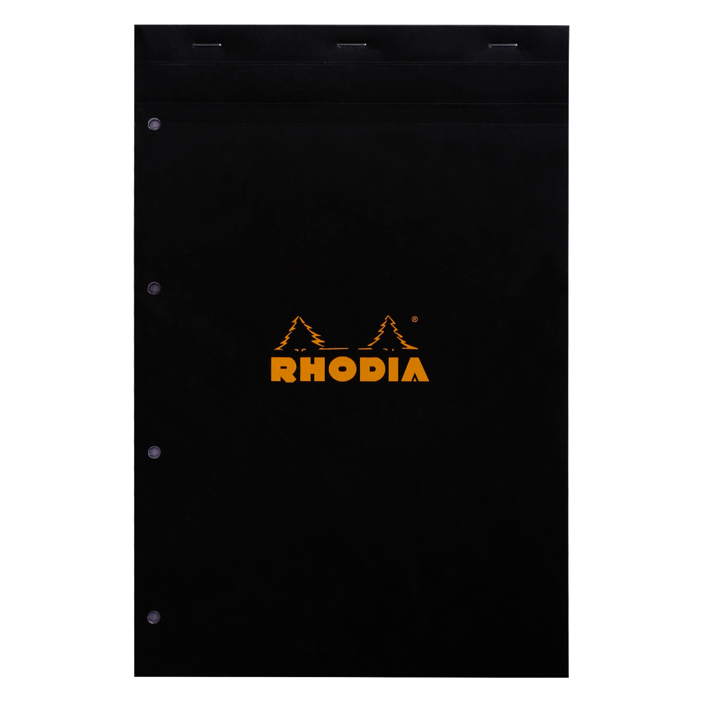 CLAIREFONTAINE Bloc agrafé Rhodia BLACK N°20 21x31,8 cm petits carreaux 5x5 80 feuillets perforation 4 trous 80 g