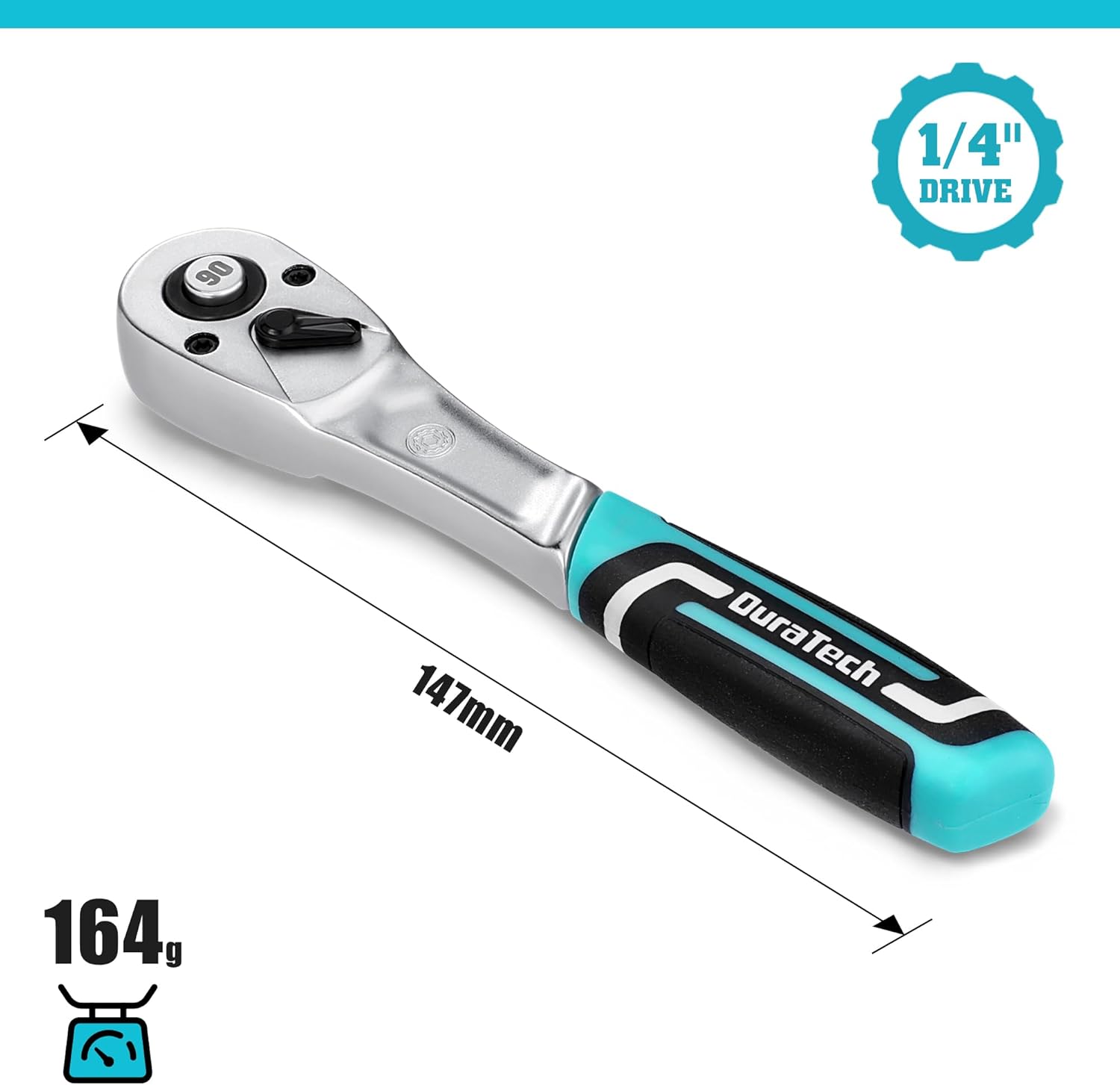 DURATECH Clé à Cliquet 1/4" avec 90 Dents, Cliquet à Libération Rapide
