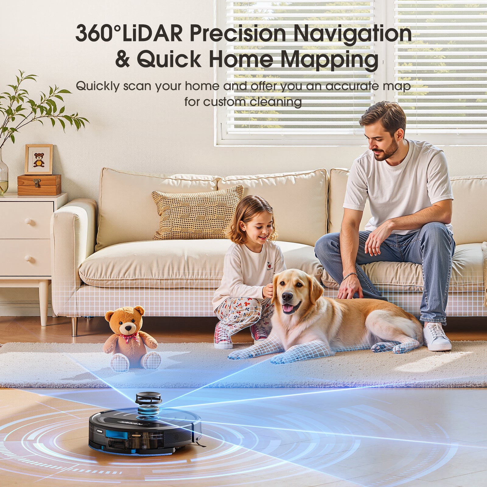 Lubluelu L20 Ultra Robot aspirateur-laveur 3-en-1, 4000 Pa, navigation laser, 5 cartes mémorisables, 55 dB silencieux, contrôle via application, pour poils d'animaux, tapis et sols durs