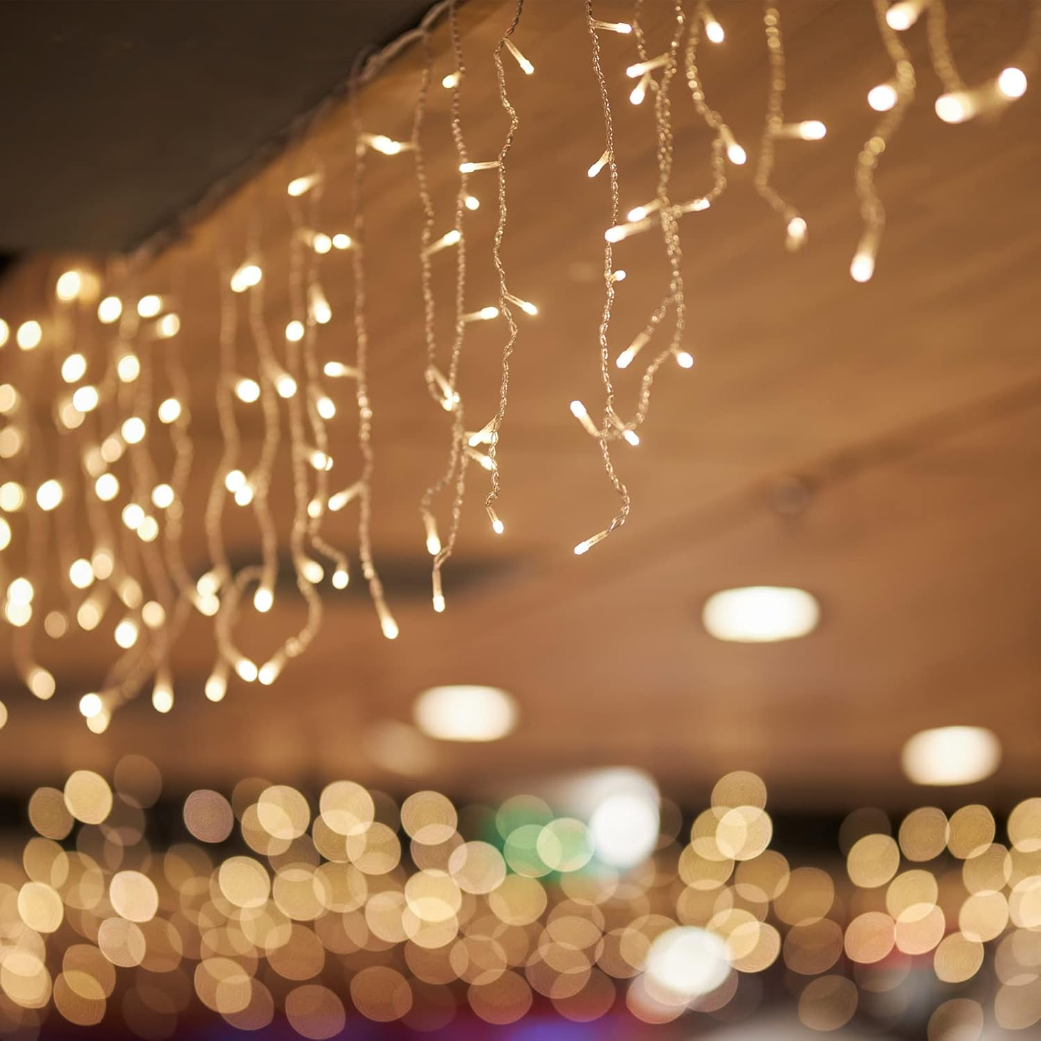SALCAR Guirlande lumineuse extérieure 5M 200 LED rideau de stalactites avec télécommande, 8 modes, IP44, étanche - Blanc chaud