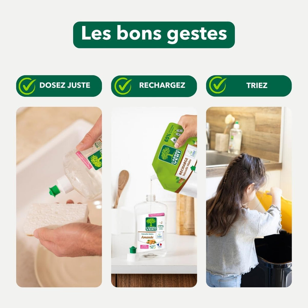 L'Arbre Vert Liquide Vaisselle Hypoallergénique, Peaux Sensibles, Sans Parfum, 4 x 500 ml (= 2 L)