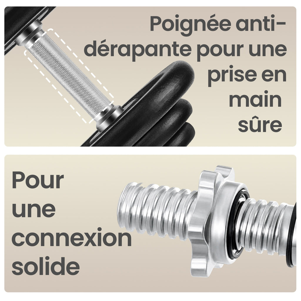 JOYFURNOSHaltères en fonte, disques de poids 20 kg, réglables pour entraînement hommes femmes, Noir