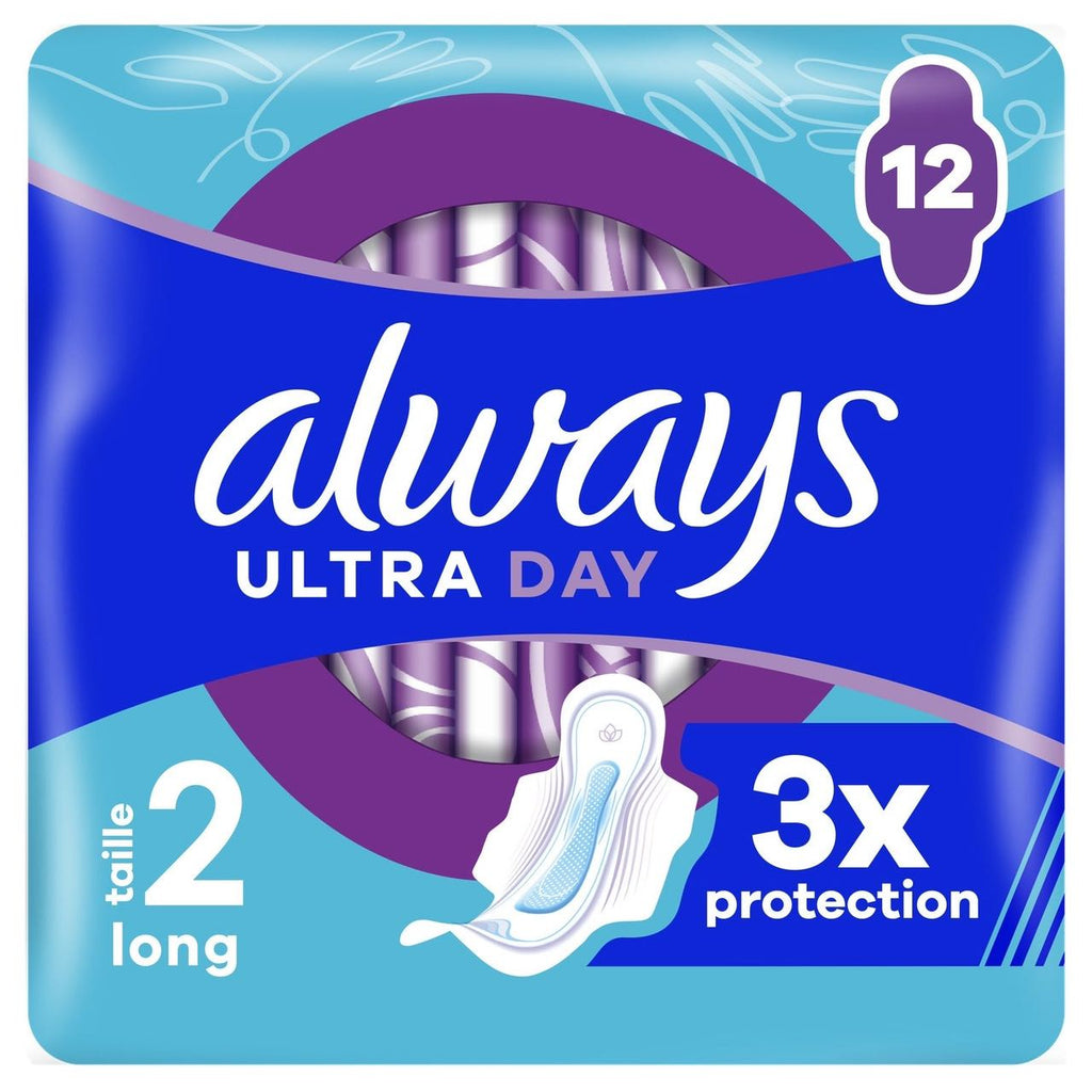 Always Ultra Serviettes hygiéniques avec ailettes pour flux modéré - Taille 2, Long, 12 unités
