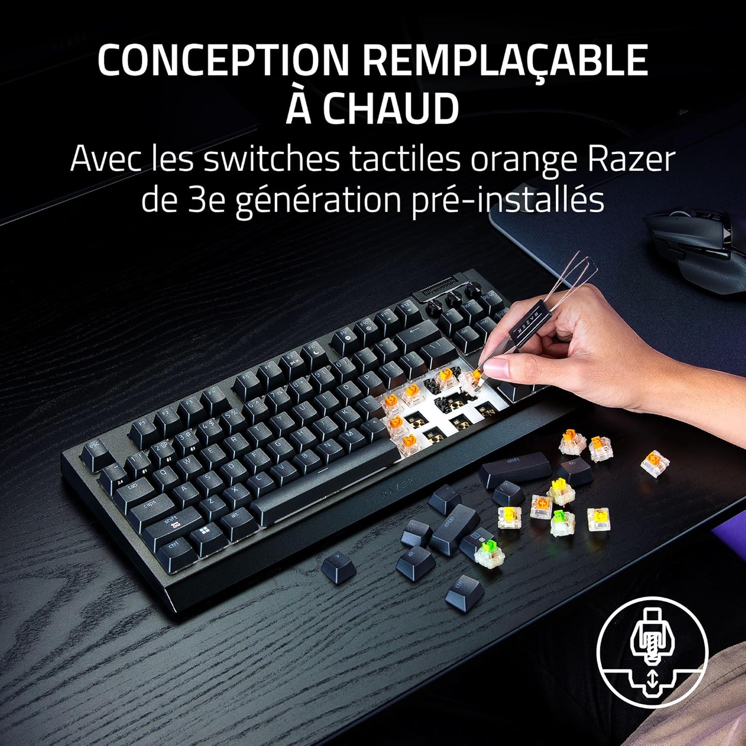 Razer BlackWidow V4 Tenkeyless HyperSpeed Clavier Gaming sans fil (Switch Orange) - AZERTY - Noir