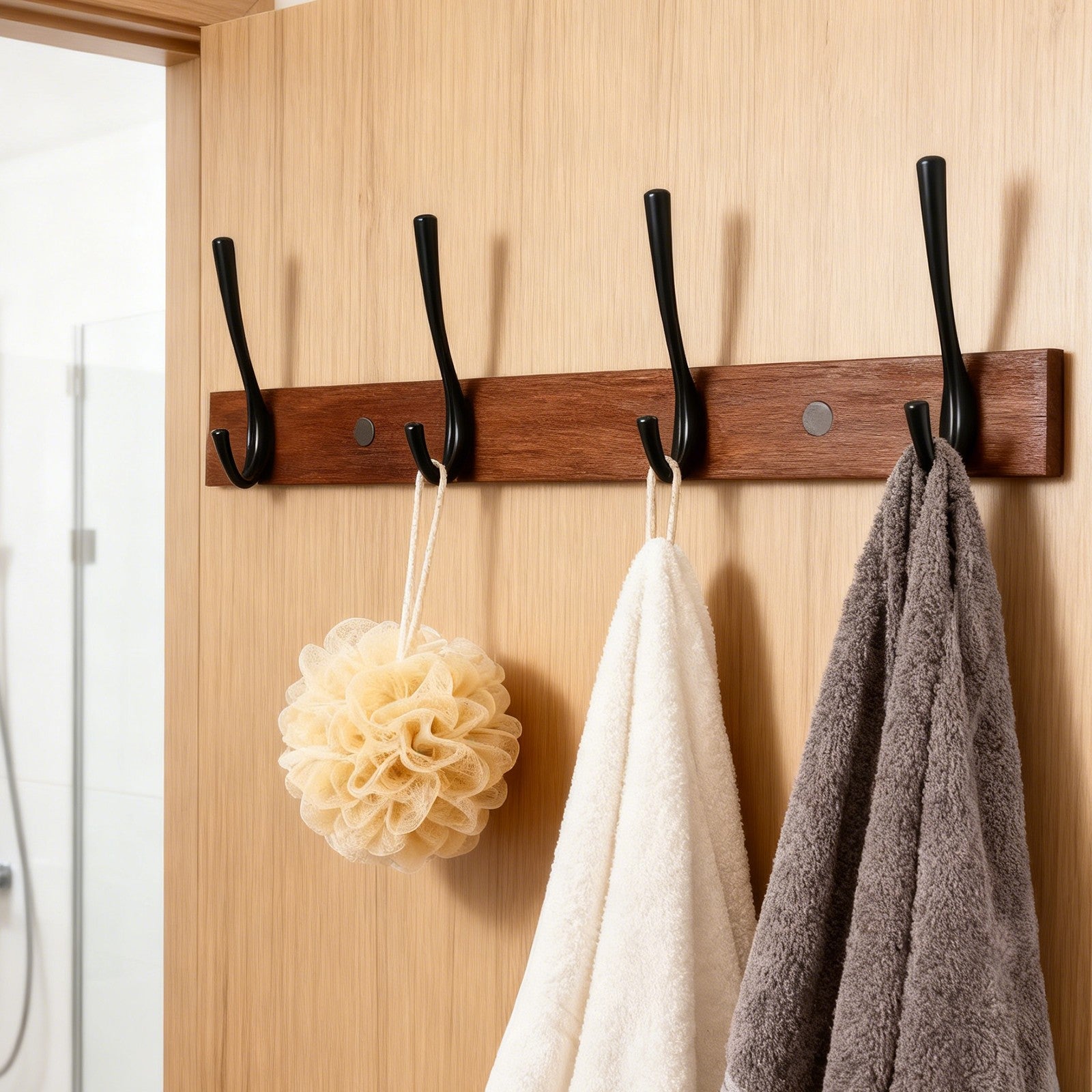 JU7CER Étagère Murale de Rangement Cuisine et Salle de Bain, Porte-Accessoires Multifonction, Barre de Crochets Moderne 43 cm