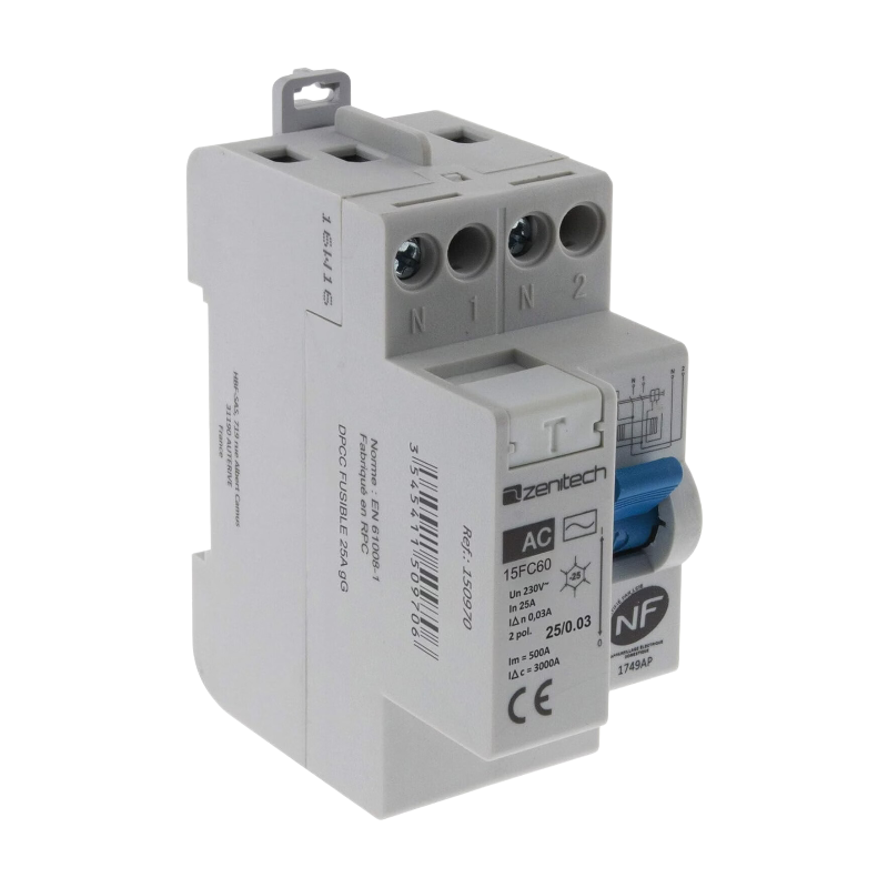 Interrupteur différentiel 25/2 30mA Type AC NF - Zenitech