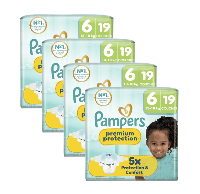 Pampers Premium Protection, Taille 6, 76 couches (4x19 pack), 13-18 kg