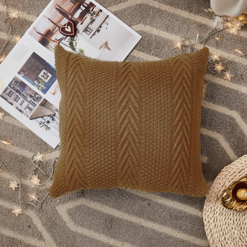 MEROPE Housse de coussin en tricot acrylique/chevrons, 50 x 50 cm, Marron, Lot de 1