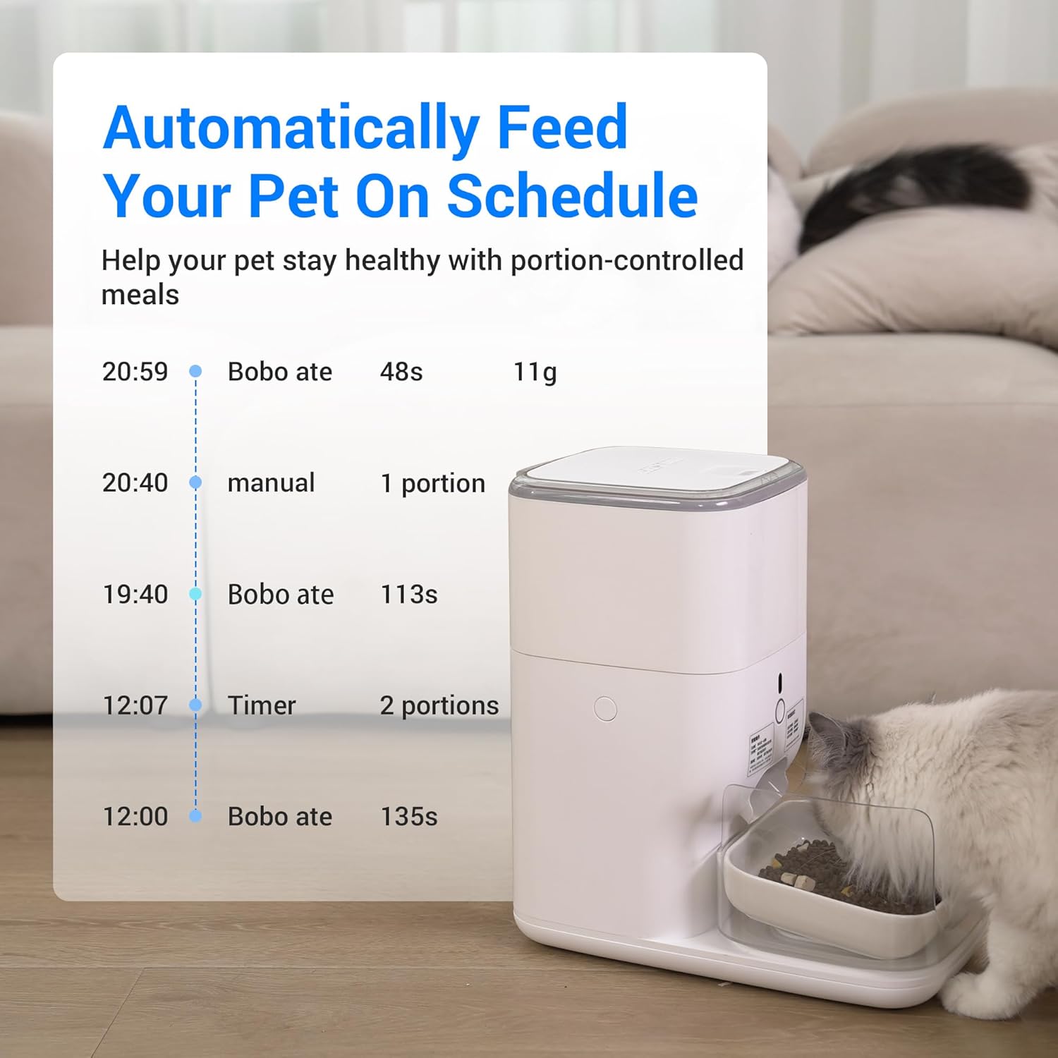 CATLINK FRESH 2-F04 Distributeur intelligent IA, Blanc, contrôle des portions personnalisable, surveillance IA, capacité 4 L, conserve la nourriture fraîche 20 jours, fonctionnement hors ligne pris en charge