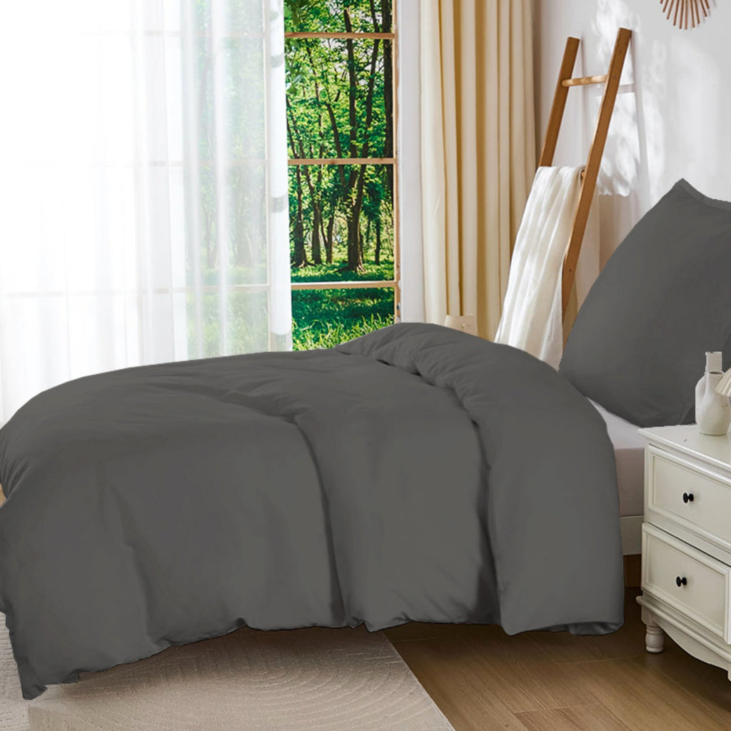 LEBONSOIR Parure de lit avec housse de couette gris foncé, 135 x 200 cm / 80 x 80 cm x 1, respirante durable douce confortable, avec fermeture éclair, 2 pièces