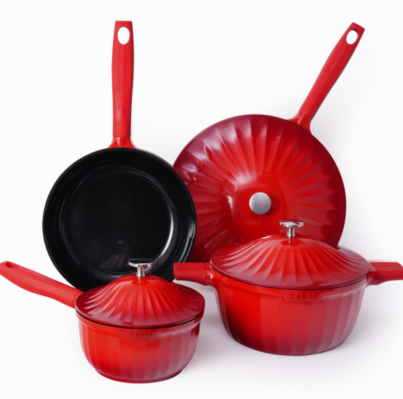 USELUCK Lebof Batterie de cuisine en céramique antiadhésive 7 pièces Casseroles et poêles en aluminium moulé titane avec couvercles Non toxique Sans PFAS Compatible tous feux Blanc perle