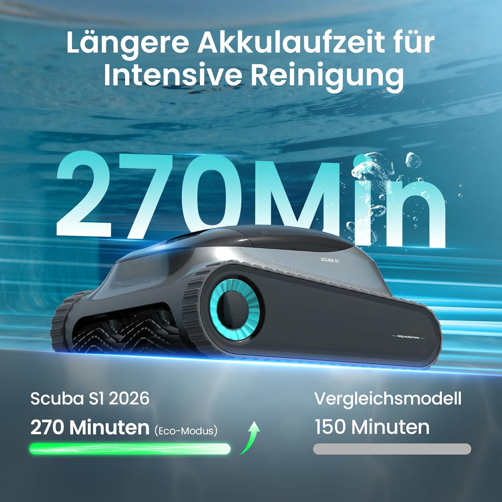 Version Aiper Scuba S1 robot nettoyeur de piscine, navigation intelligente, contrôle par application, autonomie de 270 minutes, double filtration, compatible avec les piscines enterrées et sur gazon
