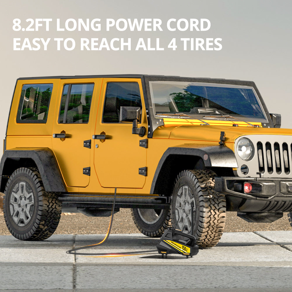 Carsun Pompe à air portable filaire pour voiture améliorée, Gonfleur électrique de pneus 12 V 150 PSI, Compresseur d’air pour voiture moto vélo ballon