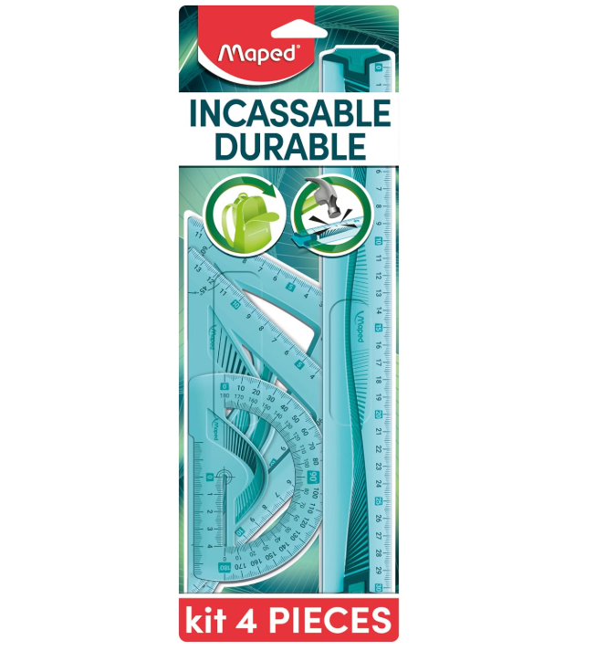 Maped Kit de Traçage Indéfracturable Règle Équerre Rapporteur 4 Pièces