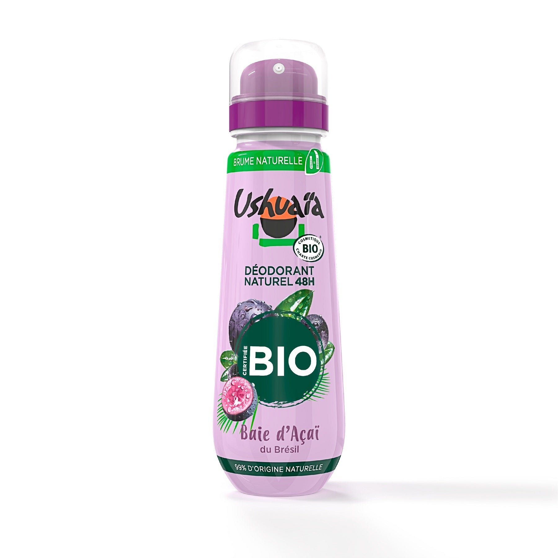 USHUAÏA Déodorant Brume Naturel Certifié Bio 48h Baie d'Açaï du Brésil 75ml