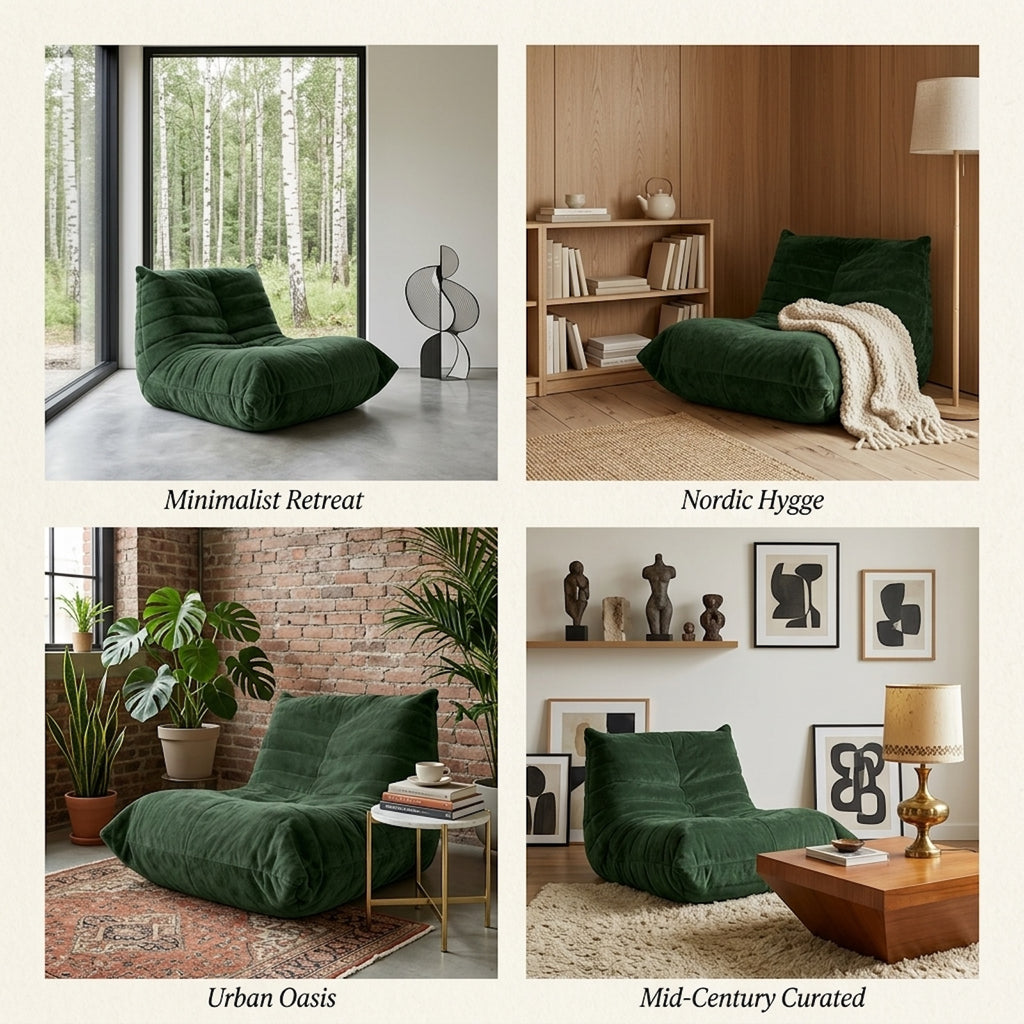 URBAN MEUBLE Pouf poire canapé paresseux en chenille à fil argenté luxe Vert 90 x 100 x 80 cm