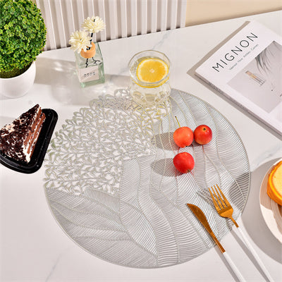 Lot de 6 pièces, Argent, Sets de table ronds fleur de mer en PVC, Sets de table décoration de table de fête, Dessous de vase, Sets de table fête mariage