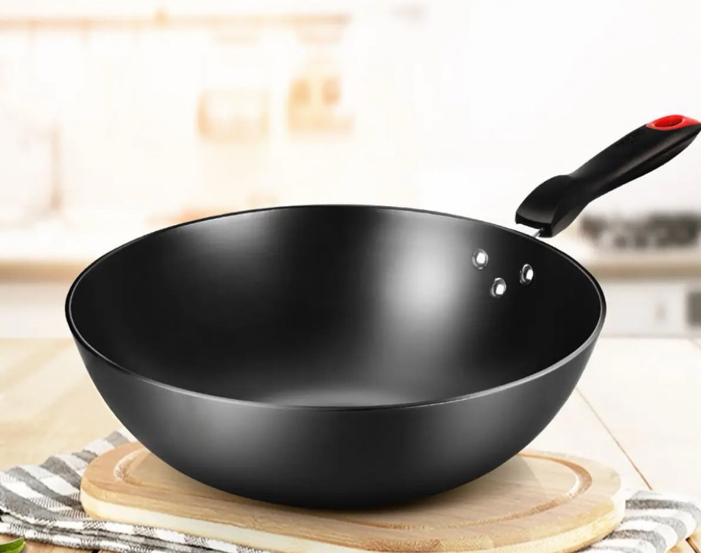 COOKER KING Poêle wok en acier carbone avec couvercle en verre - 30 cm