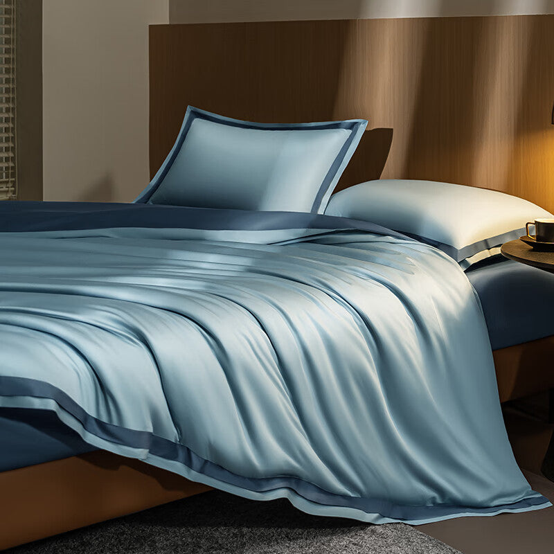 ochama x J.ZAO Parure de lit - Coton à fibres longues 100s ultra-doux, Lit de 1,8 m, Couette 220x240 cm, Bleu Rhin