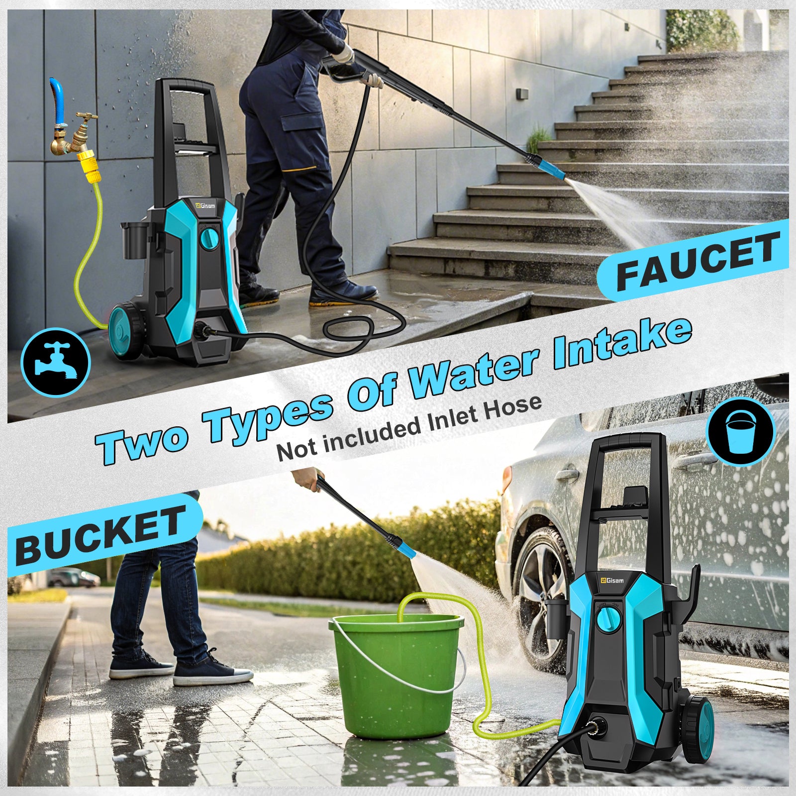 Nettoyeur haute pression électrique, 2200 W, 180 bars, 480 L/h, avec tuyau de 8 m, buse à mousse, buse rotative et pistolet haute pression pour nettoyer voitures, clôtures, terrasses