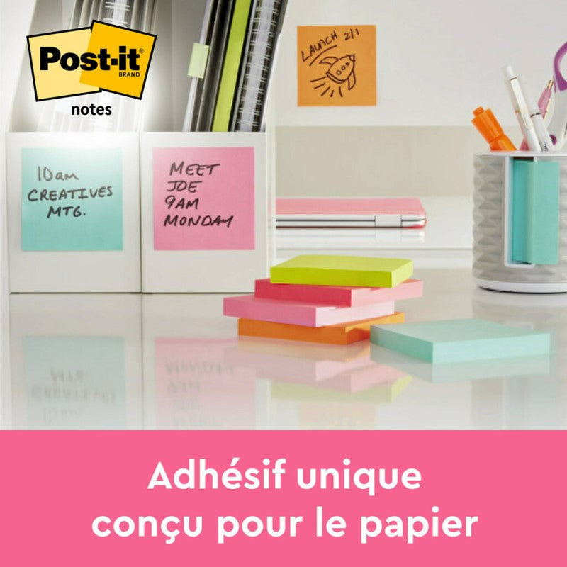 Notes adhésives Post-it®, Collection de couleurs Poptimistic, 76 mm x 76 mm, 100 feuilles/feuille, 6 paquets/boîte, 100 % PEFC, SGSCH-PEFC-COC-110078