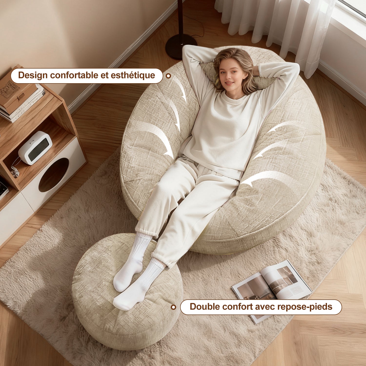 GTIMEX Fauteuil, Canapé Gamer avec Repose-pieds, 97 x 93 x 77 cm, Capacité de charge statique : 135 kg, Doux et résistant, avec garnissage en mousse à mémoire de forme granulaire