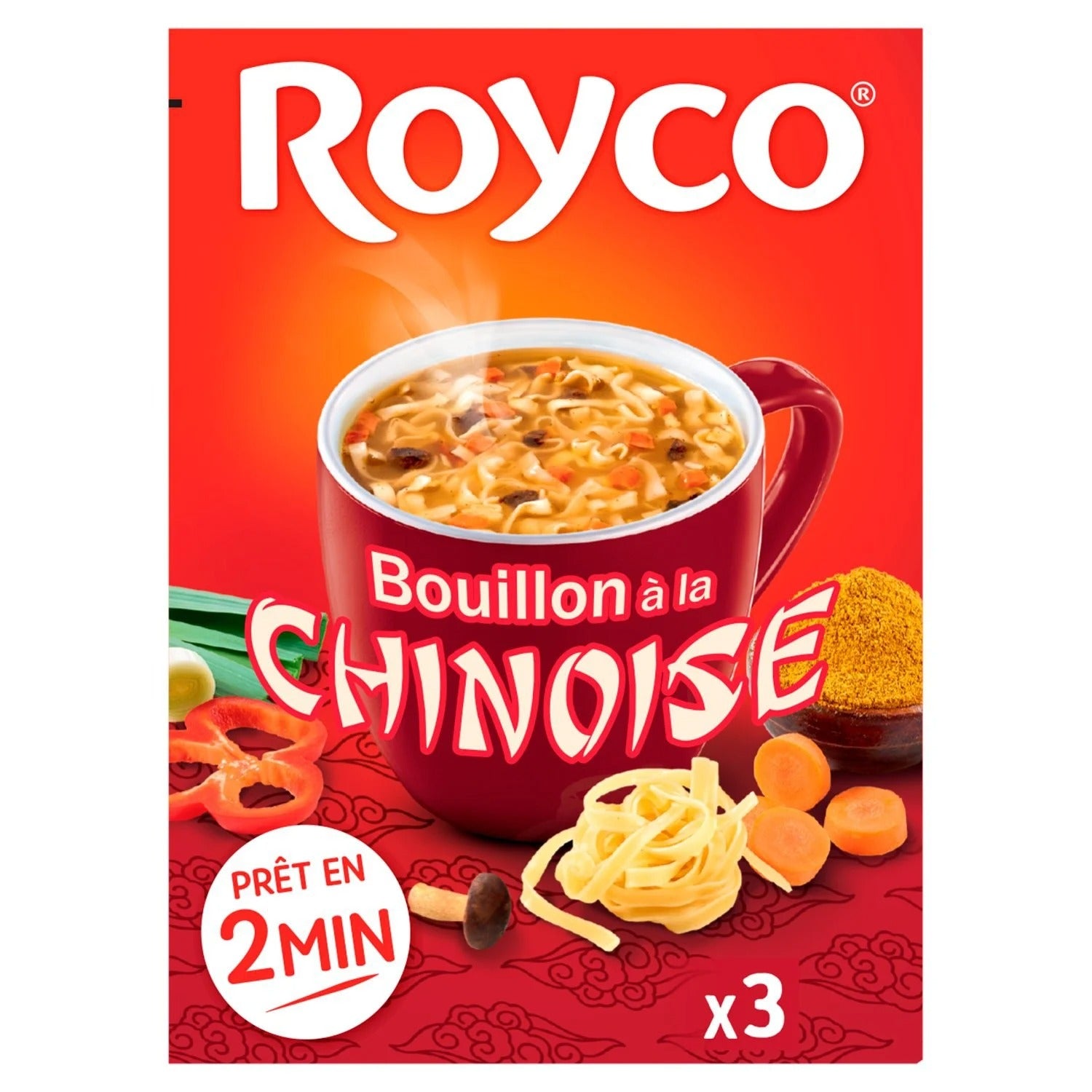 ROYCO Soupe de nouilles déshydratée carotte et champignon 3 x 20 cl (environ 3 portions)