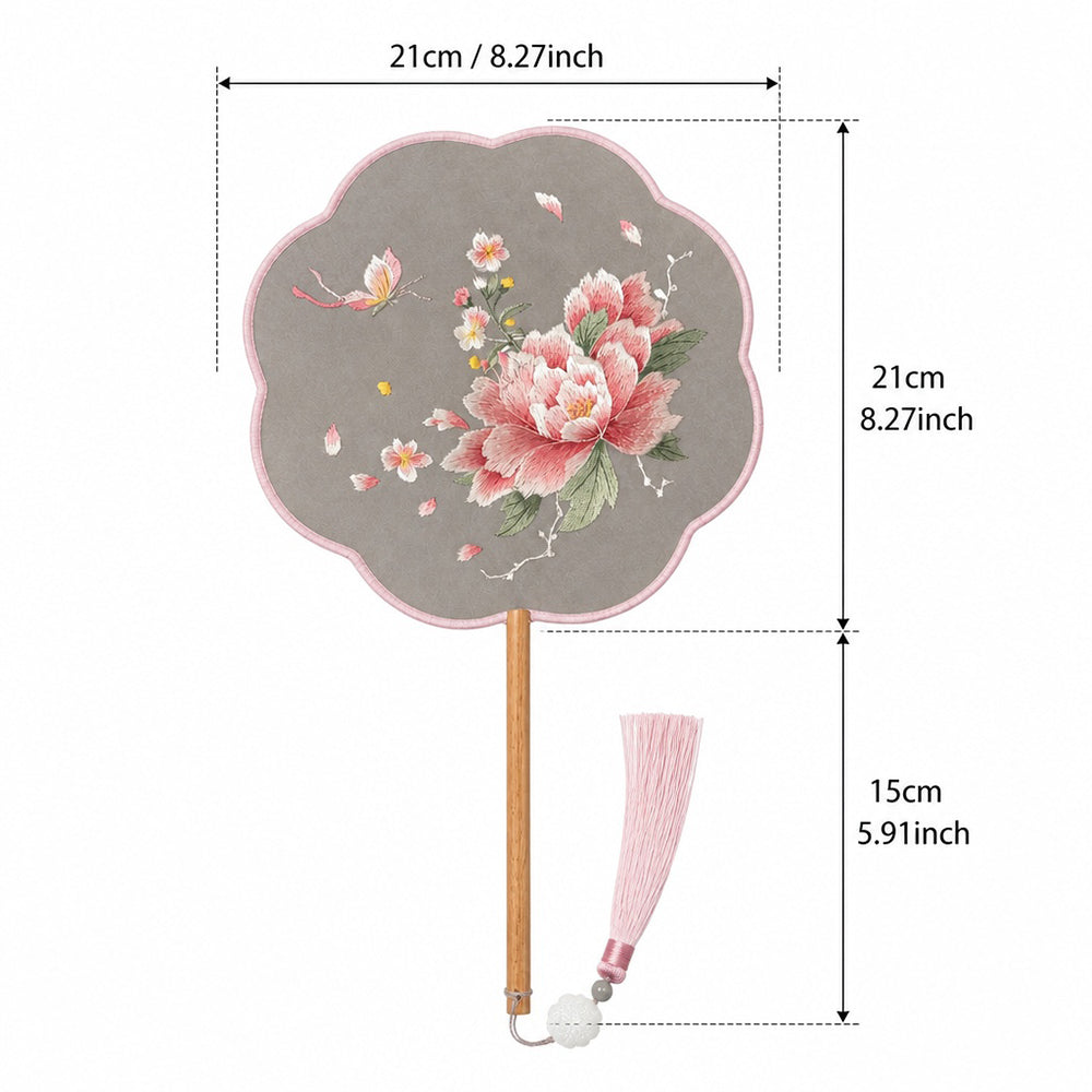 Huacan Style chinois Broderie Su Broderie double face Ventilateur brodé, Style ancien Hanfu Ventilateur de savoir-faire classique, Accessoire de voyage en plein air Danse Cheongsam Pivoine Ventilateur de fée 1 pc