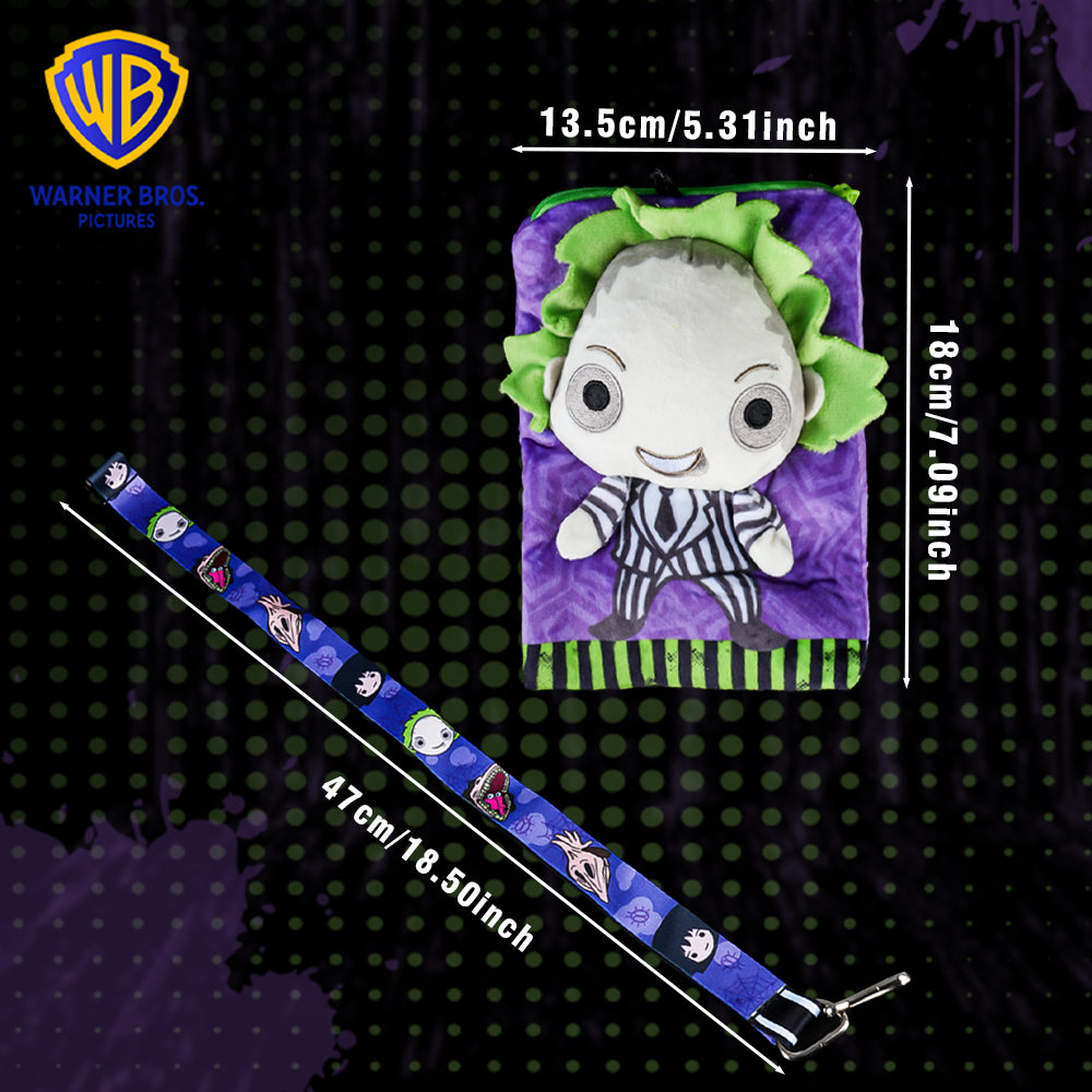Porte-carte Lanière Smartphone Ajustée Beetlejuice Officielle sous Licence – Accessoire Peluche Gothique à Rayures Inspiré du Film, Cadeau Thématique Fantastique