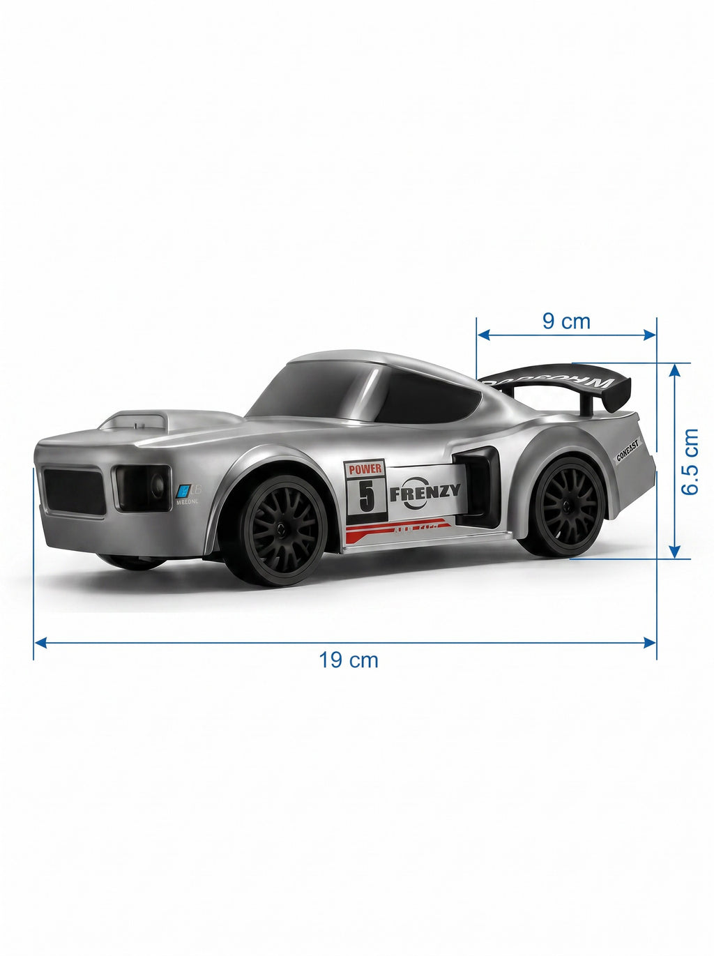 Voiture de Drift RC 4WD 1:24, Gyroscopique Réglable, 2,4 g, Lumières LED, Pneus Doubles, Batterie LiPo et Suspension, Carrosserie Large Rétro Argent pour Amateurs de RC, Lot de 1 Gris