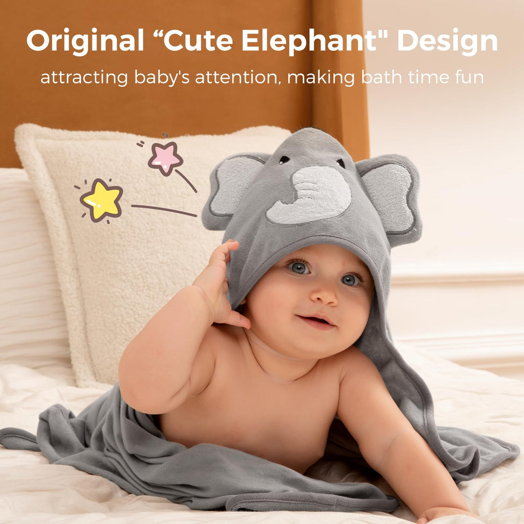 Momcozy Ensemble serviette de bain et lavettes en mélange polyester/coton M19FWXY01 (motif éléphant gris, 8 pièces)