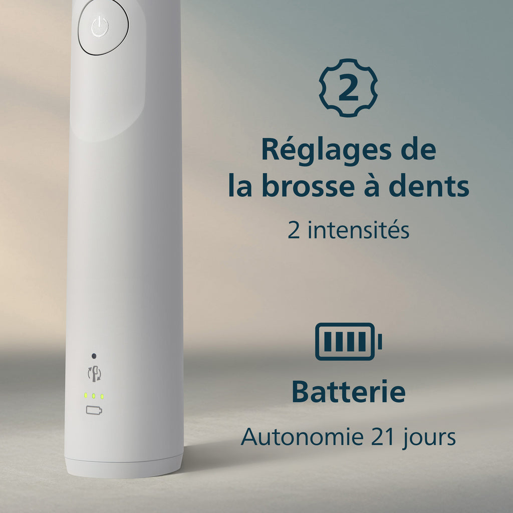 Philips Sonicare Series 5300 HX7108/02 Brosse à dents électrique - technologie sonique nouvelle génération, capteur de pression, 2 intensités, étui de voyage, autonomie 21 jours - Blanc