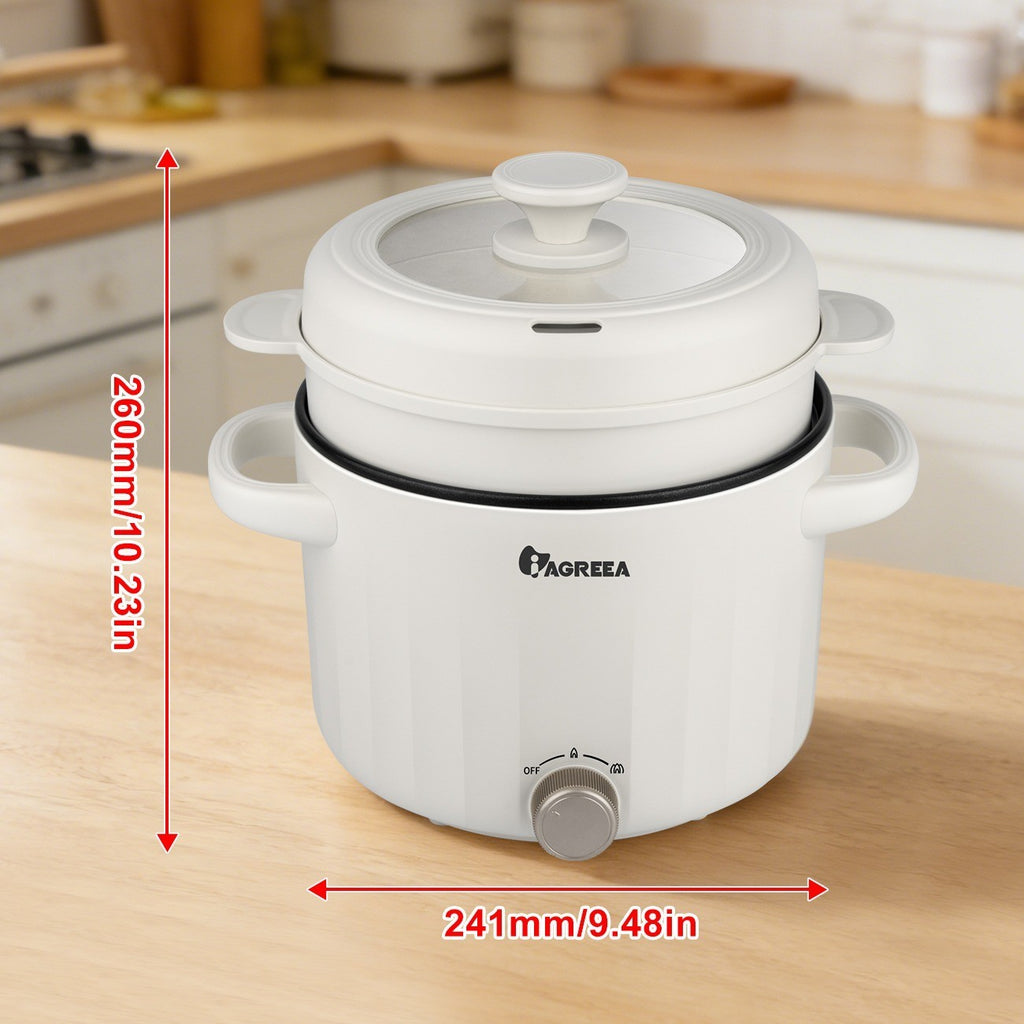IAGREEA Mijoteuse, marmite électrique compacte 1000 W 2,6 L avec panier vapeur, 2 réglages de puissance, revêtement antiadhésif et contrôle de la température