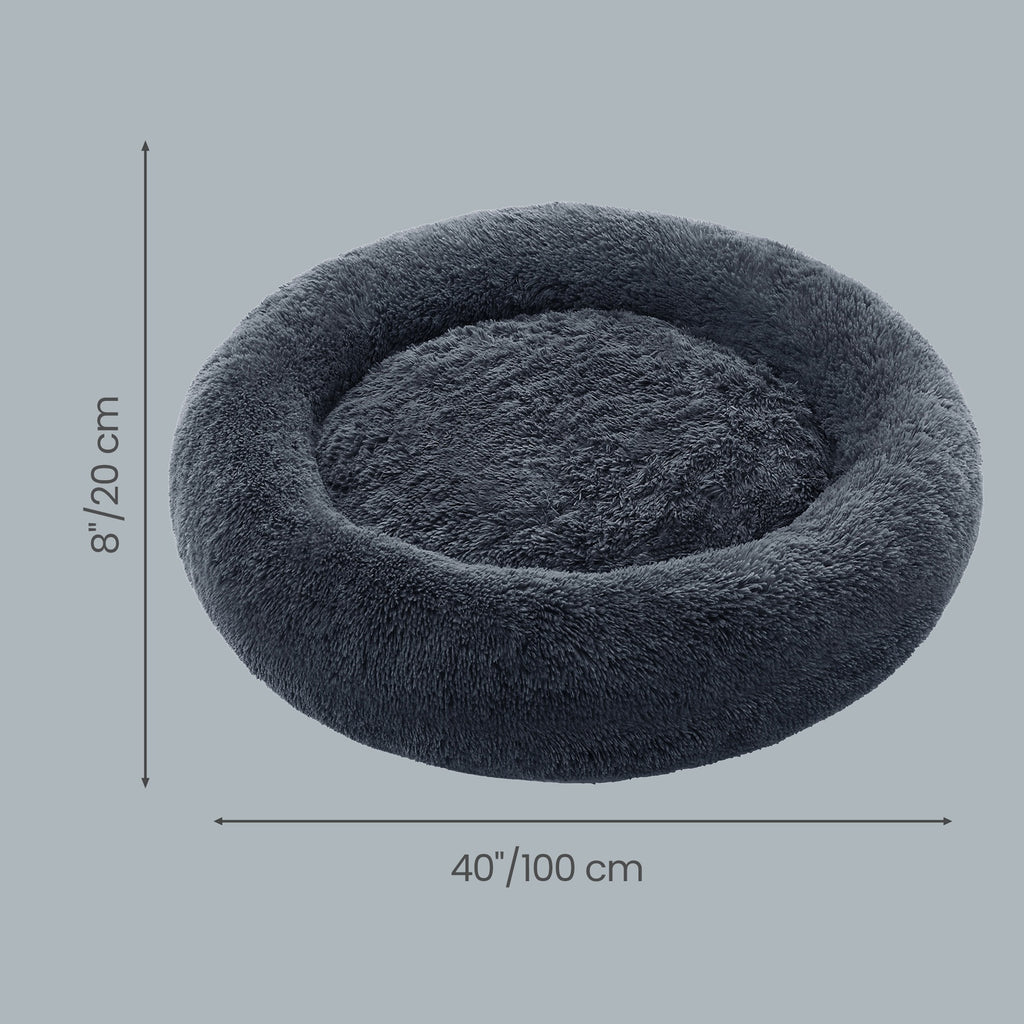 JOYFURNOS Panier donut apaisant moelleux pour chien avec housse amovible lavable Gris foncé