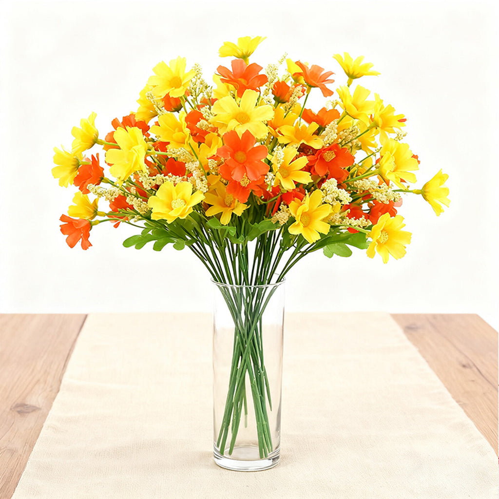 Wei's moment 6 lot de plantes artificielles pour balcon et intérieur, décoration de fleurs en plastique, plastique faux, fleurs résistantes aux UV pour tombes et jardin le coucher de soleil est rouge