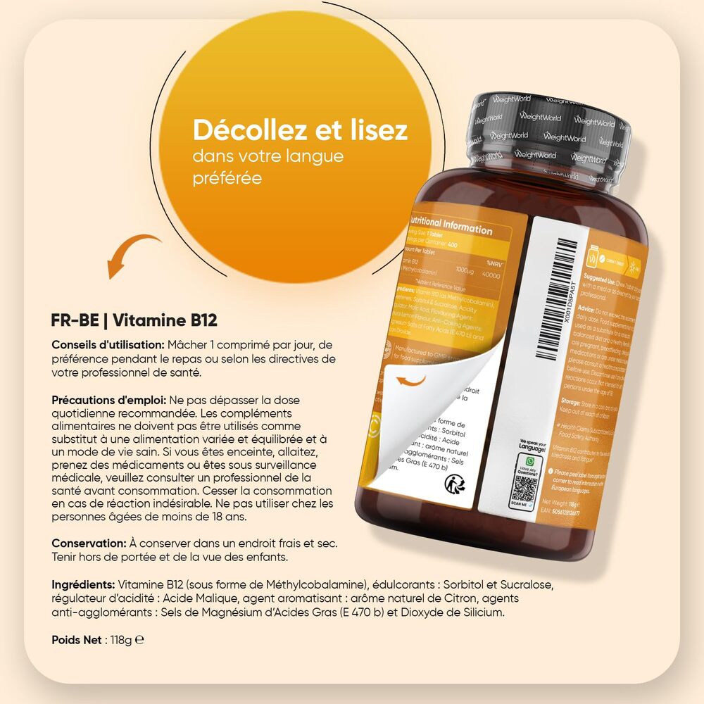 WeightWorld Vitamine B12 1000 µg - 400 comprimés à croquer