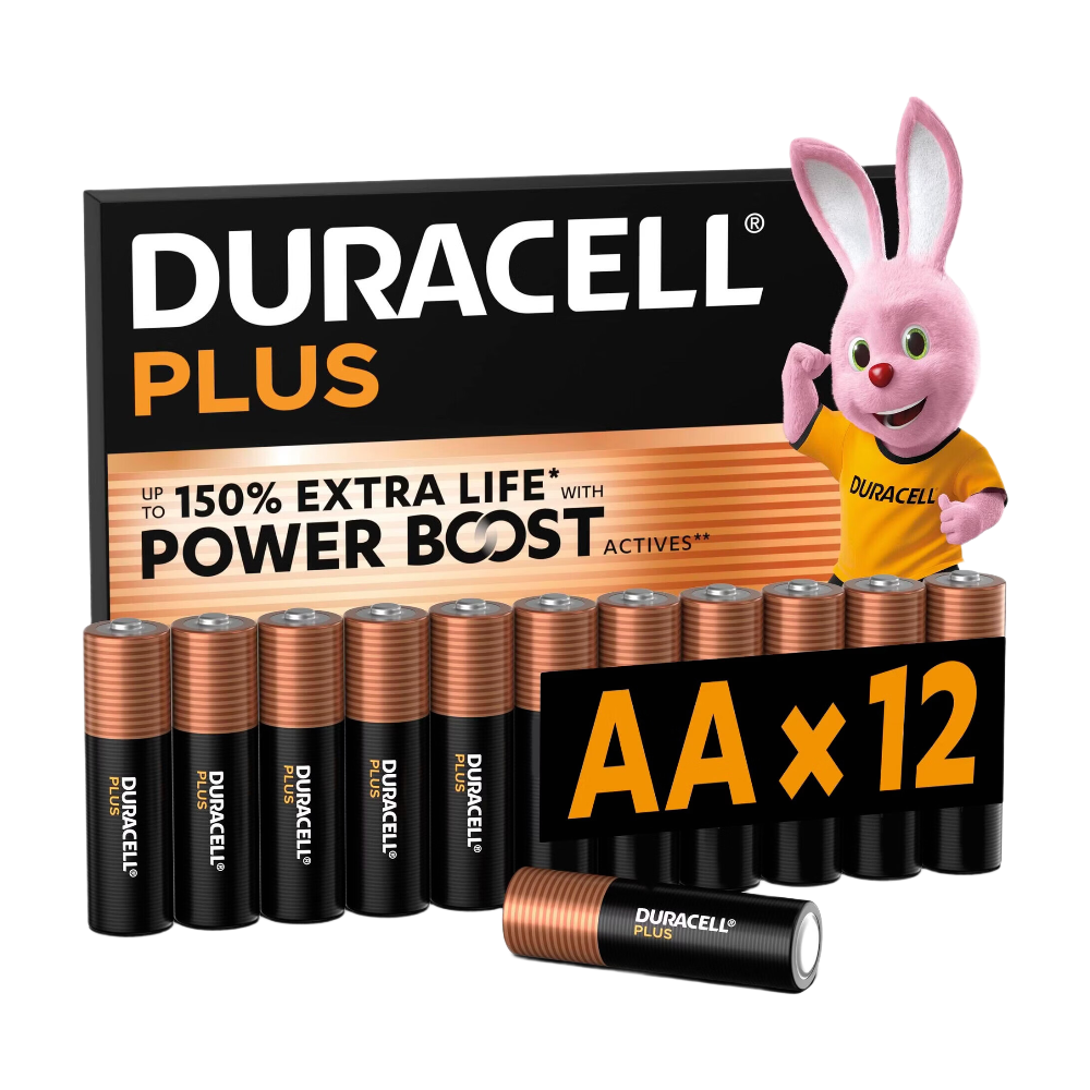 DURACELL Plus Lot de 12 piles AA alcalines 1,5 V, durent jusqu’à 150 % plus longtemps* grâce aux Actifs POWER BOOST**, fiables pour vos appareils du quotidien