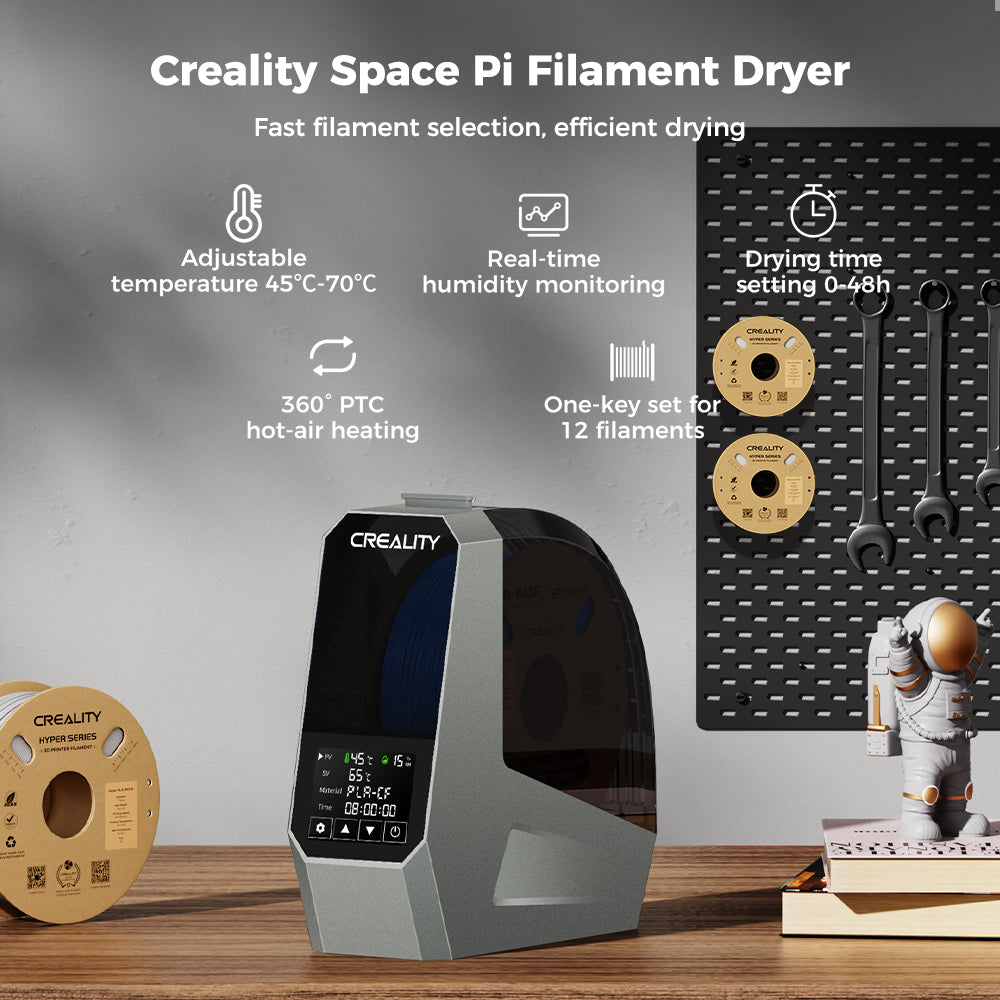 CREALITY Space PI Boîte de séchage pour filaments d'imprimante 3D avec chauffage à air chaud PTC 360° de 110 W et boîte de stockage et de déshydratation de filaments améliorée