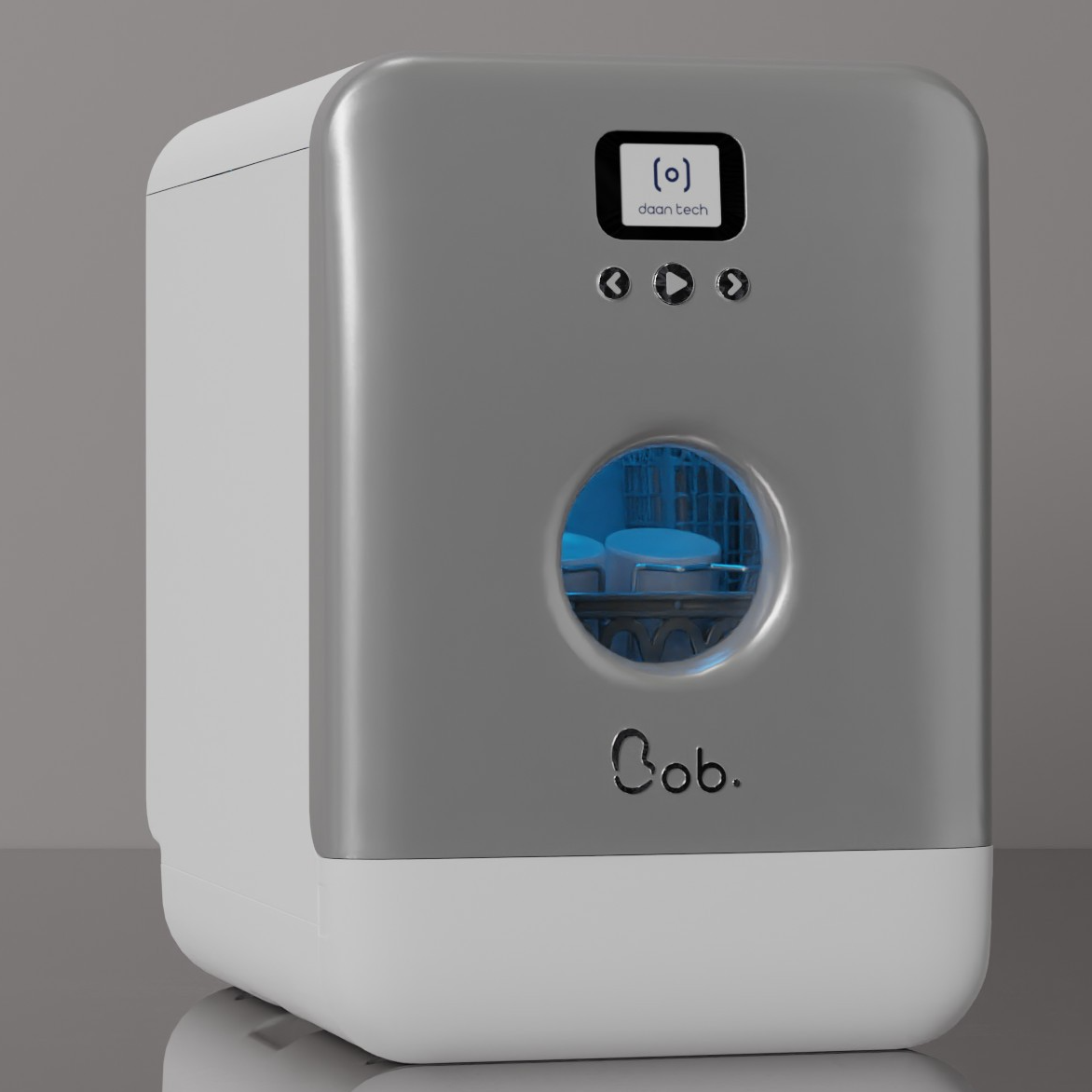 Bob Mini Lave-Vaisselle compact écologique 3 couverts 34cm - Gris Métallique/Blanc